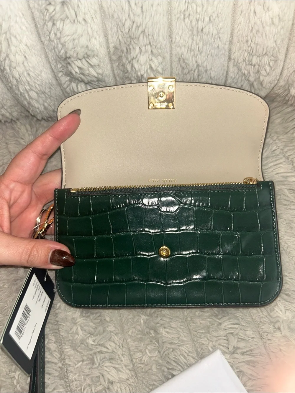 kate spade Dark Green Croc-Embossed Wristlet